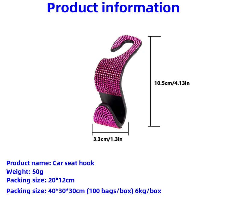 Car Seat Headrest Diamond Hook  Hanger Storage Organizer Universal for Handbag Purse Coat fit Universal Vehicle Car  S Type