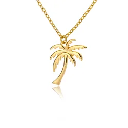 Small MOQ Wholesale Gold Plated Stainless Steel Palm Tree Necklace Coconut Pendant Jewelry