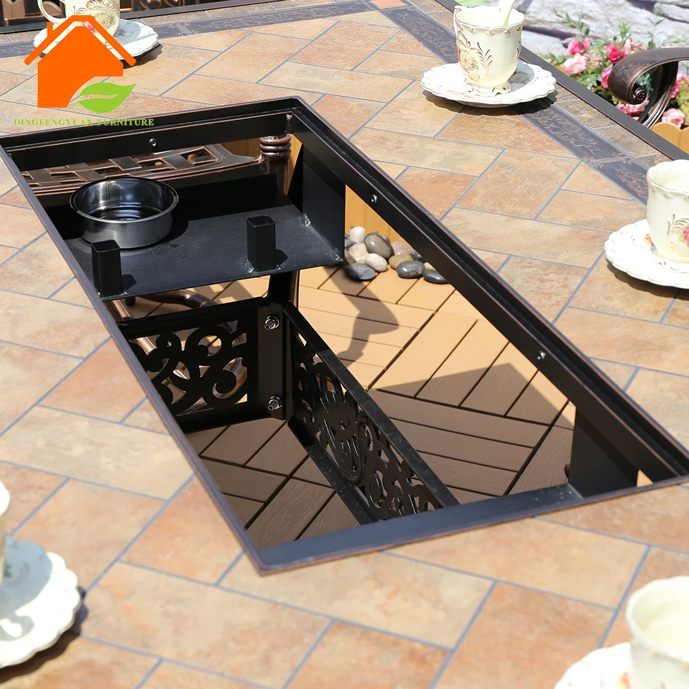 Garden Dining Table . Outdoor Cast Aluminum Barbecue Table Set Korean BBQ Grill Furniture for Restaurant