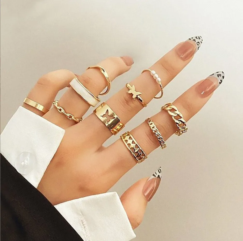 Personalized Fashion Gold Knuckle Ring Sets, Rings Sets for All Fingers