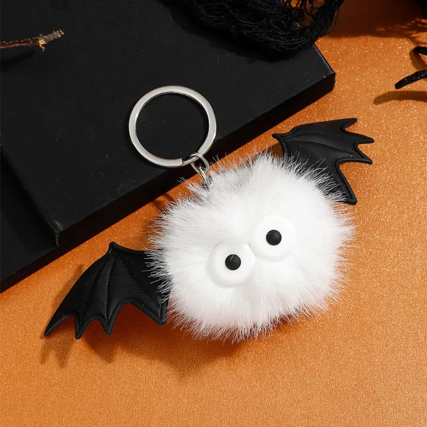Wholesale Halloween Cartoon Bat Pom Pom Fluffy Keychain Plush Cute