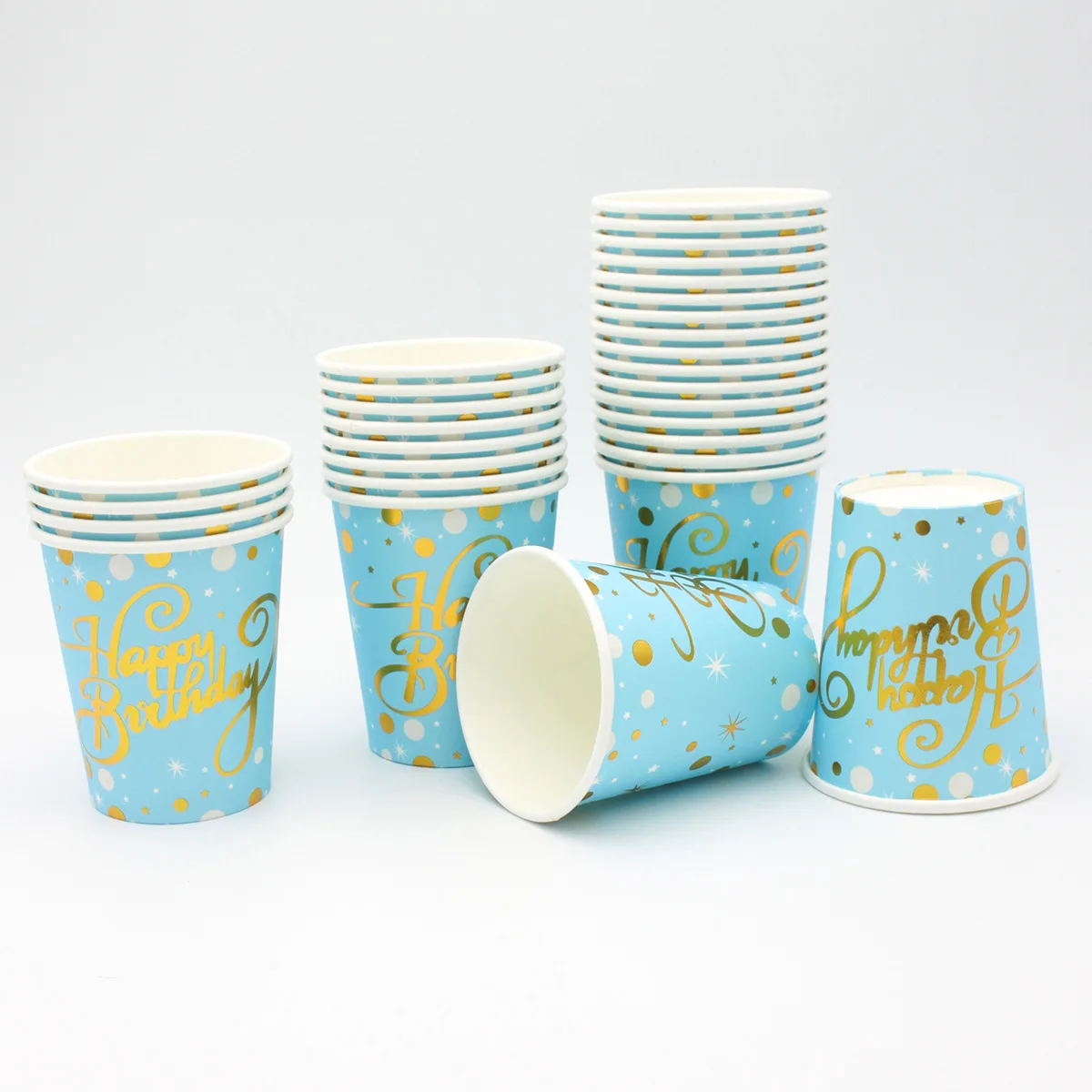 Party Supplies  Bronzed Light Blue Birthday Theme Party Set Napkin Paper Cup Paper Plate Tableware Wholesale Party Supplies