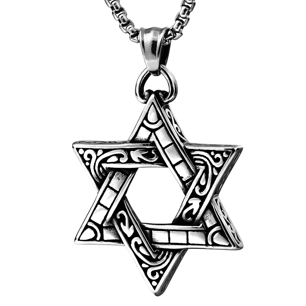 Vintage Biker Gothic Lucky Amulet Necklace Stainless Steel Hexagram Pendant Jewish Star of David Necklace
