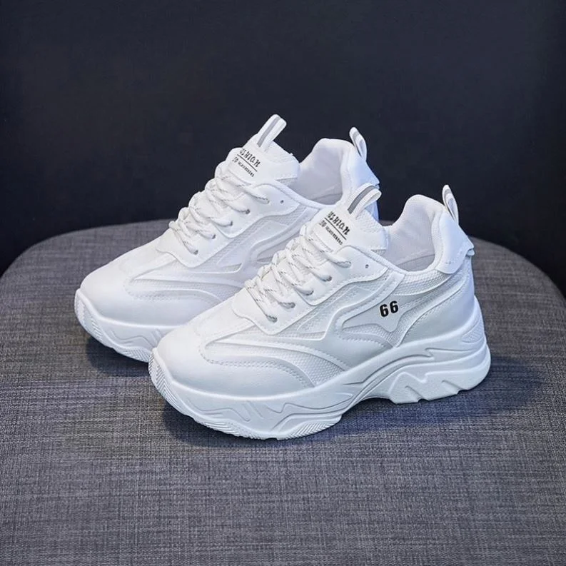 2020 new autumn high quality Custom sheepskin upper running chunky woman sneakers white sport flat footwear white walking shoes