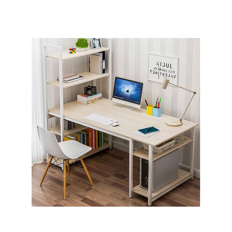 Modern Students Wooden Kids White Nordic Corner Adults Luxury Space Saving Study Table With Bookshelf