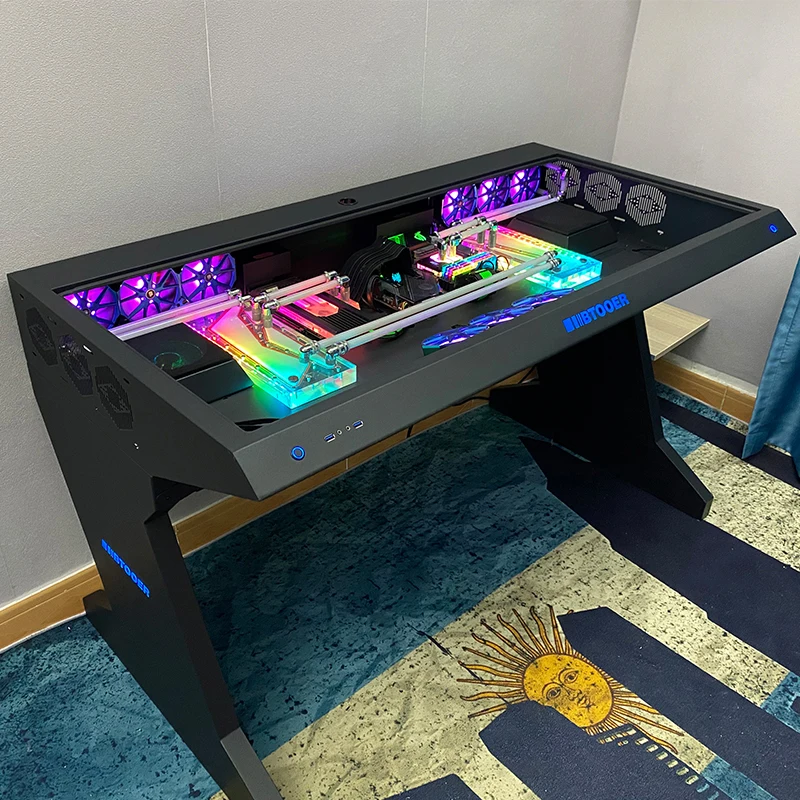 Hot sale Tempered Glass Side Panel Desk RGB ATX PC Case and Desk Two In One Combo Computer Case Tower Gaming Table