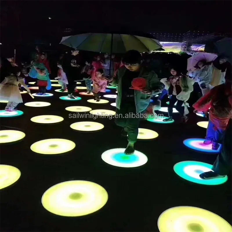 Sailwin Stage Lights Interactive Round LED Dance Floor Pressure Sensor Game Tiles Circle Light Up 3D Stage Luminous For Wedding