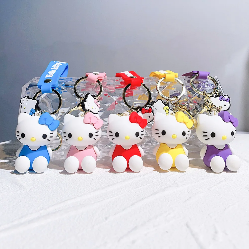 Cute PVC Wrist Strap Car Keychain Accessories Bag Ornament Doll 3D Silicone Hello Kitty KT PVC Gold Key Rings Gift Keychain