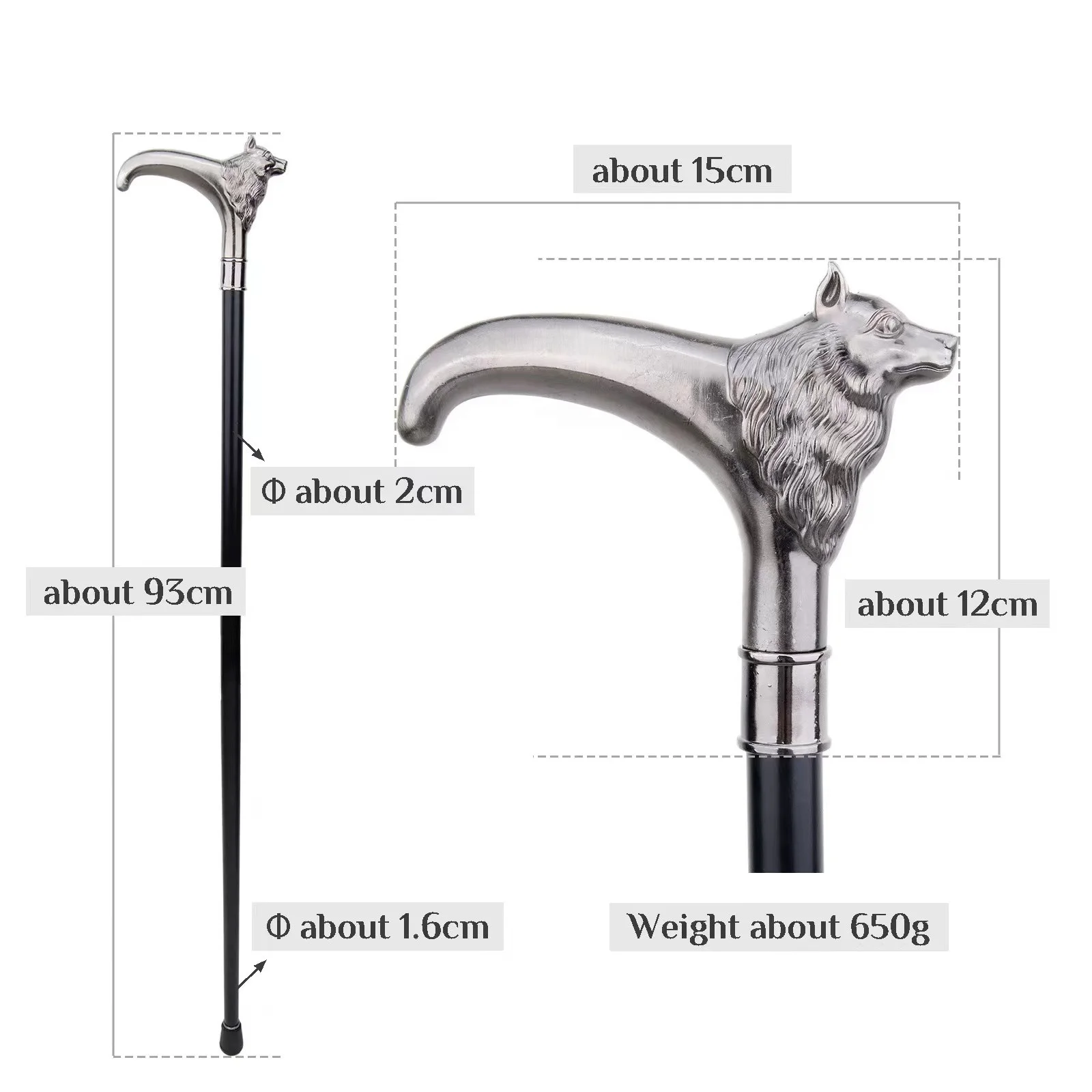 Silver wolf T handle Halloween Crosier cane self defense stick walking cane with Iron sheet inside