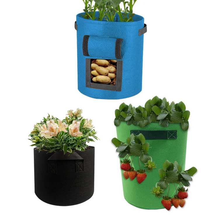 FACTORY wholesale custom 5 / 7 / 10 Gallon breathable thicken heavy duty strawberry plants with handle for  tree  vegetable