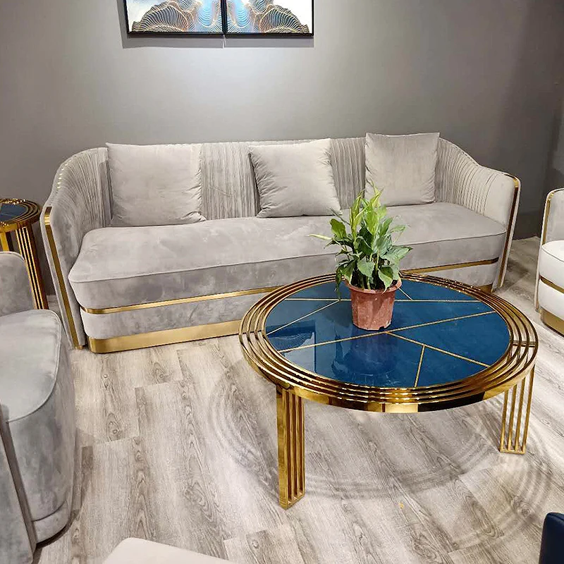 New high quality grey velvet italian sofa set designs luxury 3 seater sofa gold modern living room furniture sofa set 3 2 1