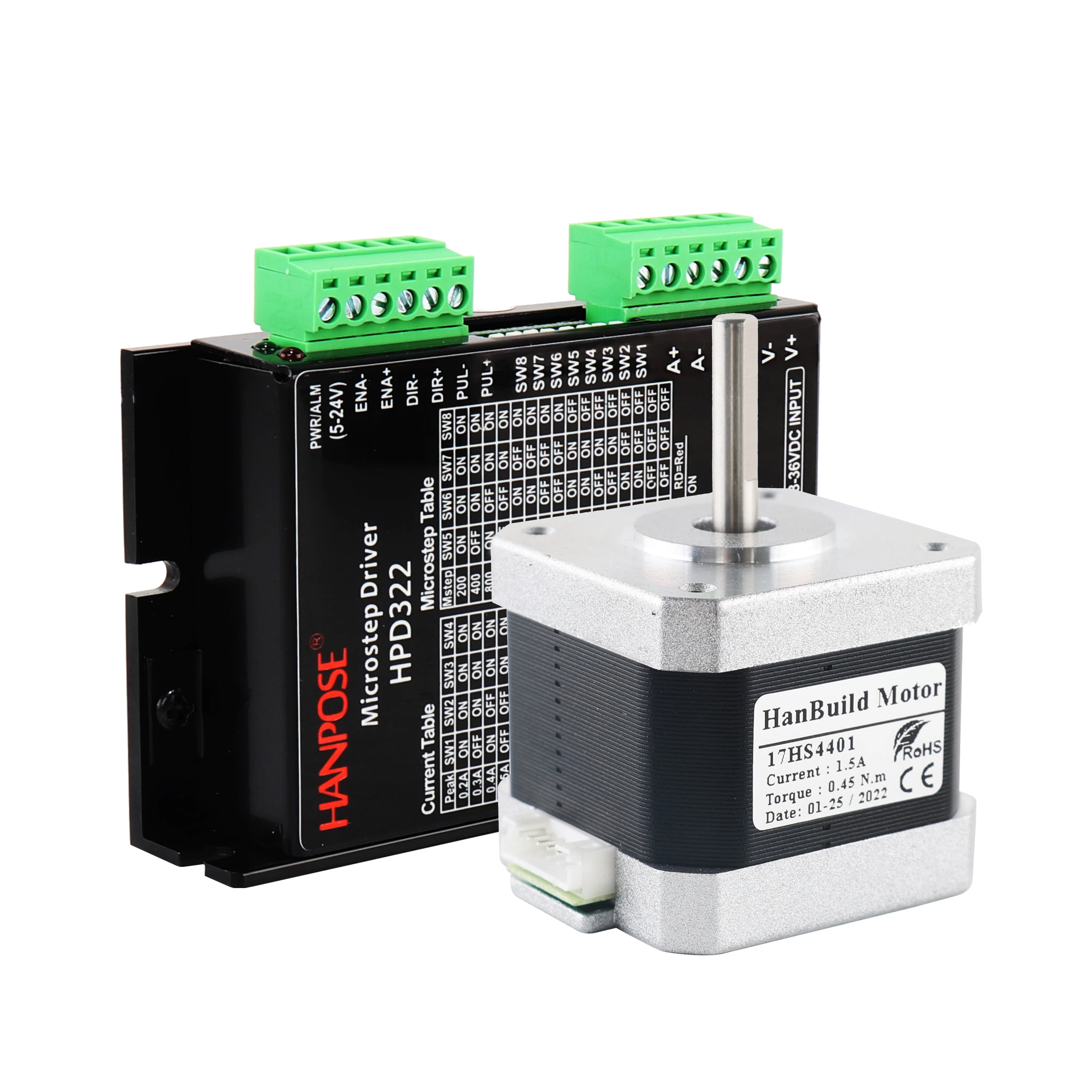 HanBuild  17HS4401 1.5A 40N.CM torque drive HPD322 8-36VDC cnc stepper motor kit  Packing Machine  nema17 stepper motor drive
