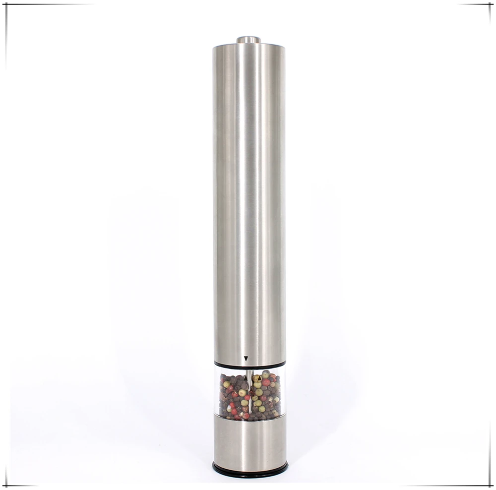 Electric Tall Stainless Steel Salt and Pepper Mill Grinder with Flat Head LFGB CE RoHS Approved for Home Use