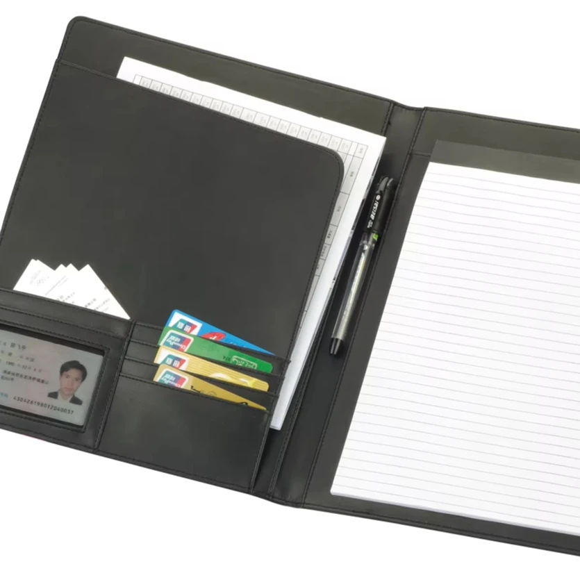 Best Selling A4 Office Personalized PU Leather File Pockets Sample Business Writing Portfolio Case with Pen Holder and Notepad