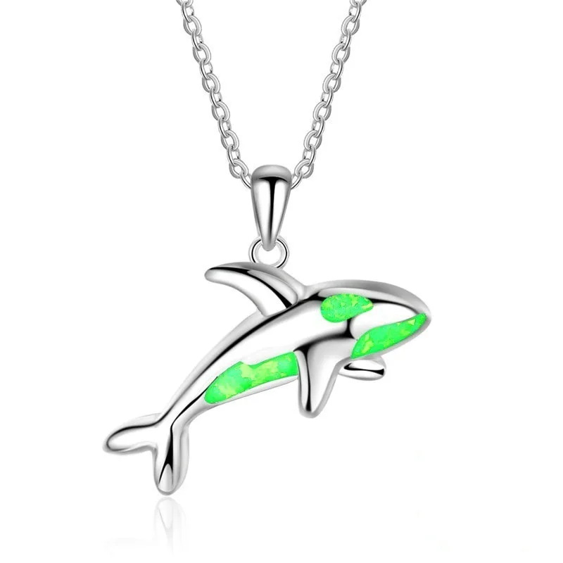 Animal Jewelry Gift Cute Dolphin Blue Created Opal Sea Pendant Necklace wholesale