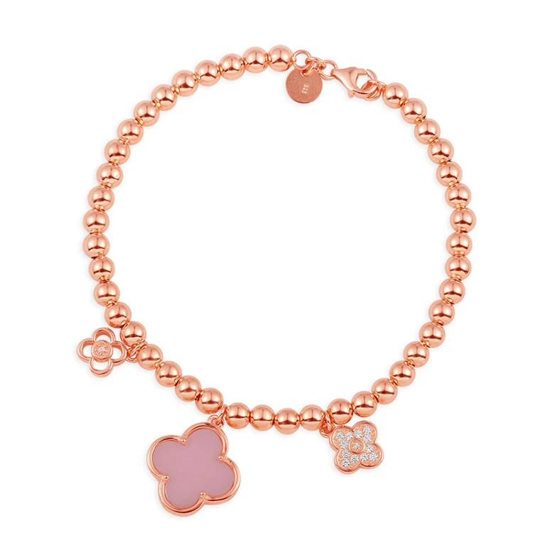 
Wholesale Rose Gold Plated Lucky Pink Four Leaf Clover Necklace Gifts 