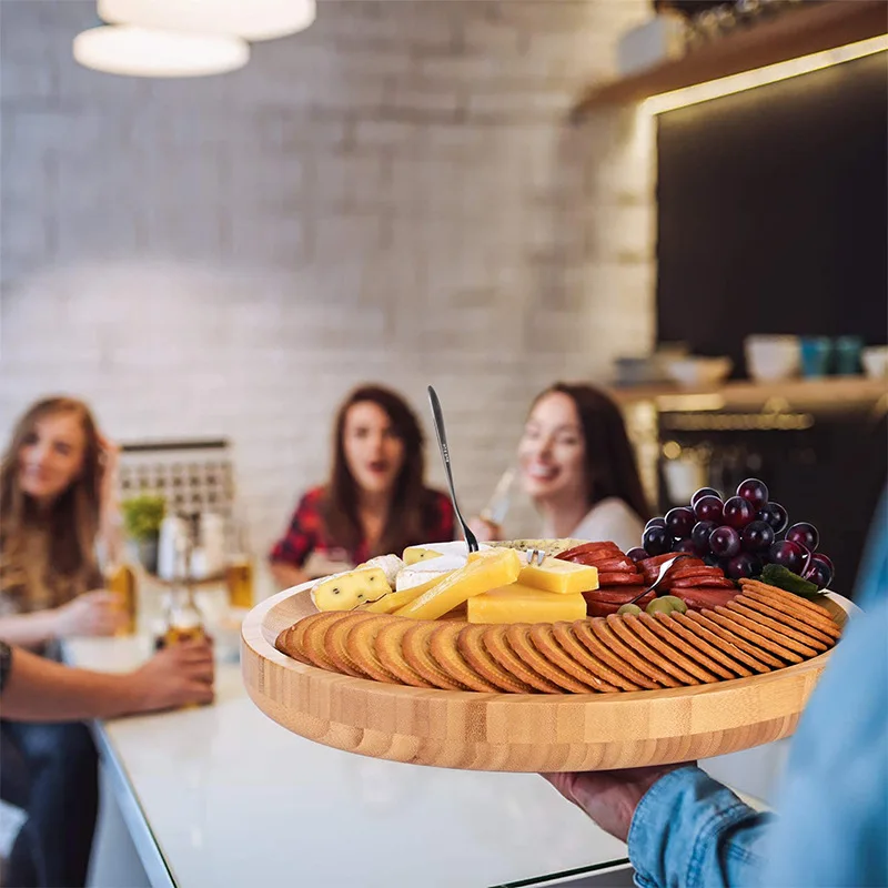 Bamboo Custom Logo Wooden Charcuterie Platter and Serving Cheese Board Set with Cutlery Set