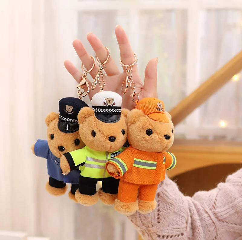 Plush police bear plush toy traffic police uniform bear small doll key chain doll bear pendant gift