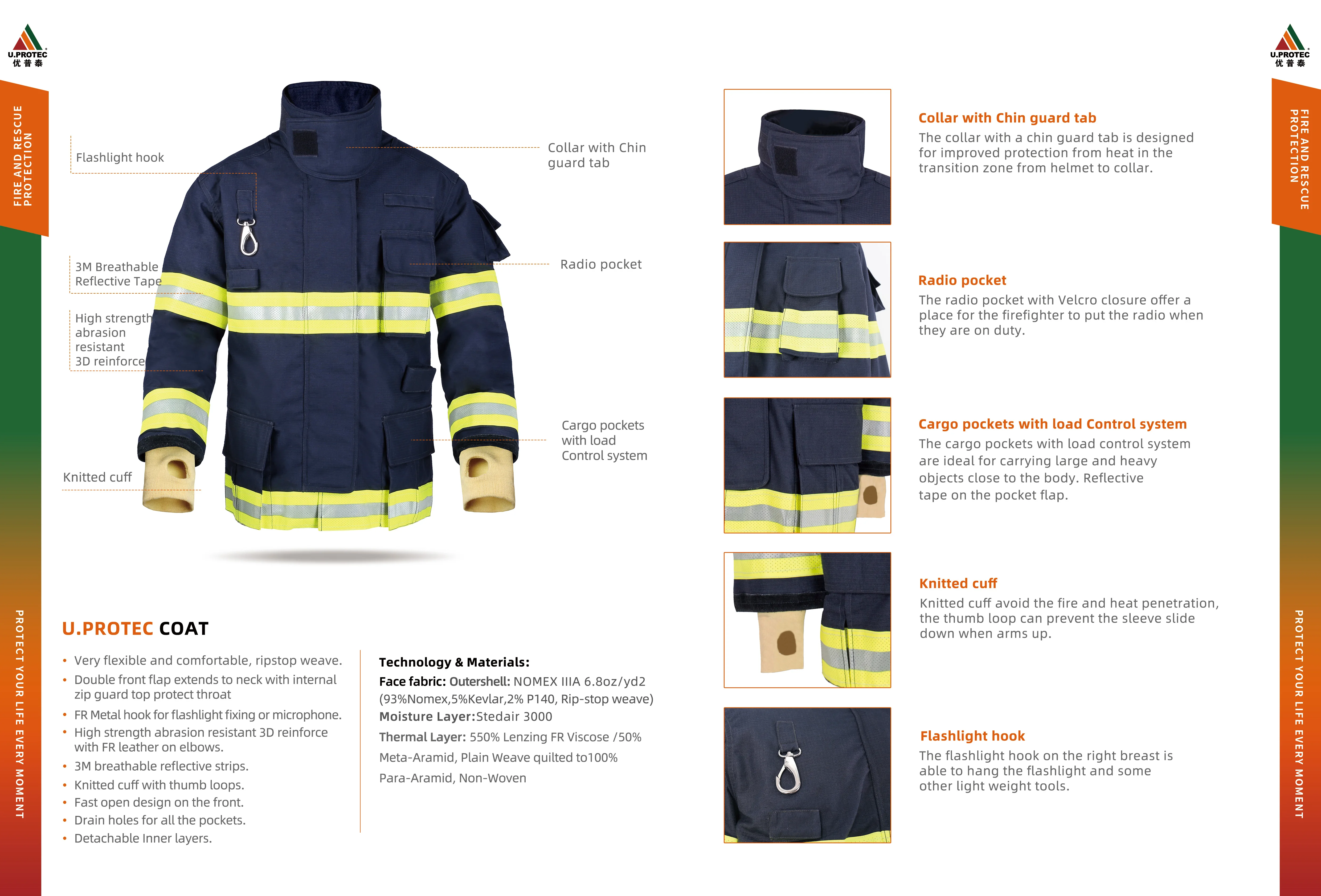 NFPA1971 Nomex Firefighter Suit /UL Certified Nomex firefighting suit