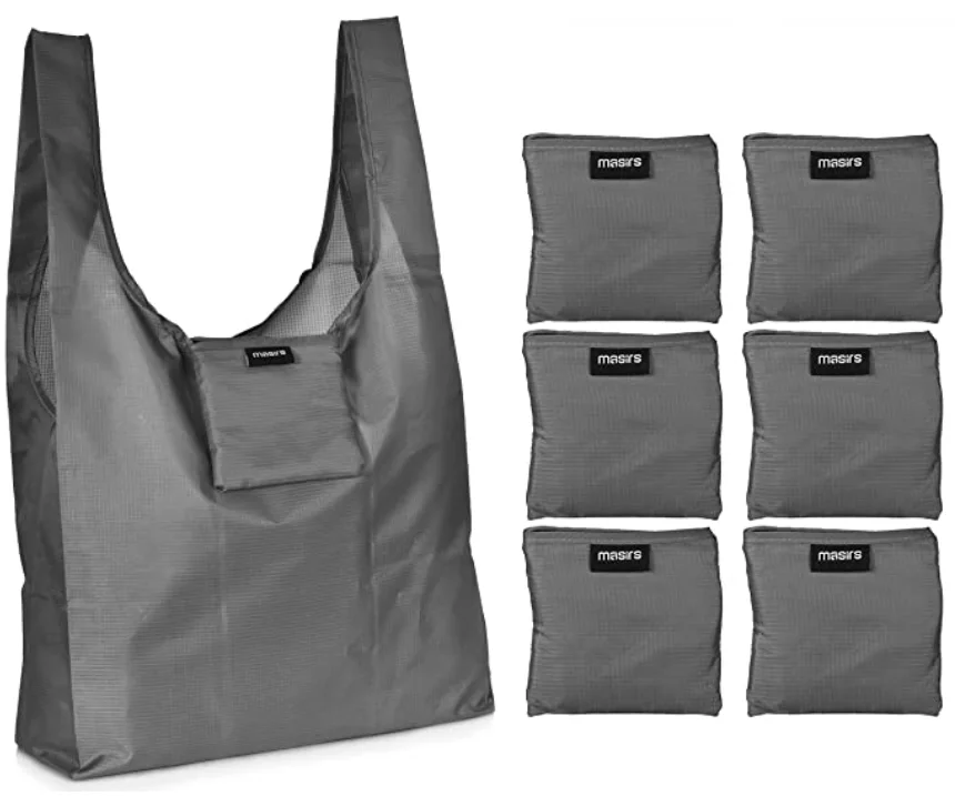 Reusable Custom Printing Logo 190T 210D Polyester Folding Grocery Shopping Bags Foldable Nylon Shoulder Keychain Shopping Bag