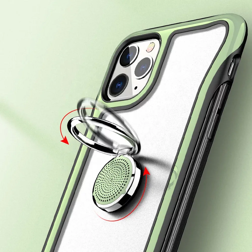 Shockproof For iPhone 11 Luxury Phone Case Clear TPU PC, Fragrance Metal Magnetic Grip Stand Holder Phone Case With Kickstand