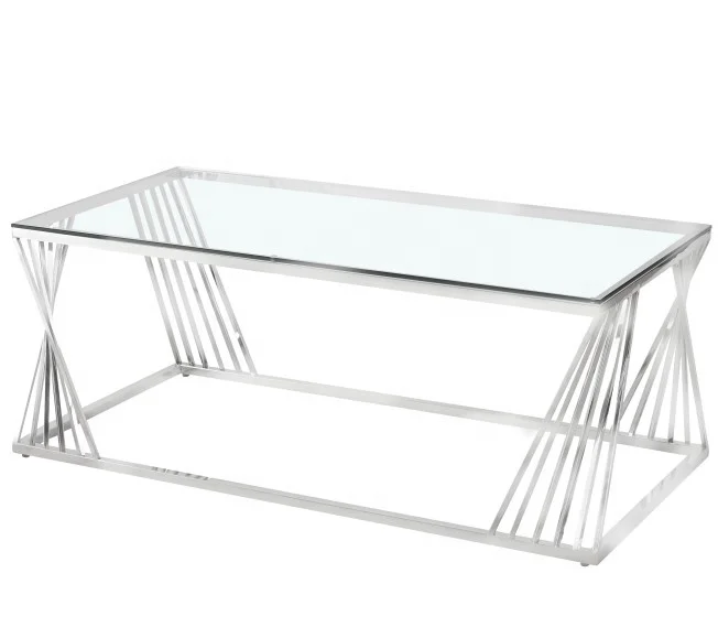 2024 Living Room Fancy Industrial Coffee Table Nest with Stainless Steel Mental Modern