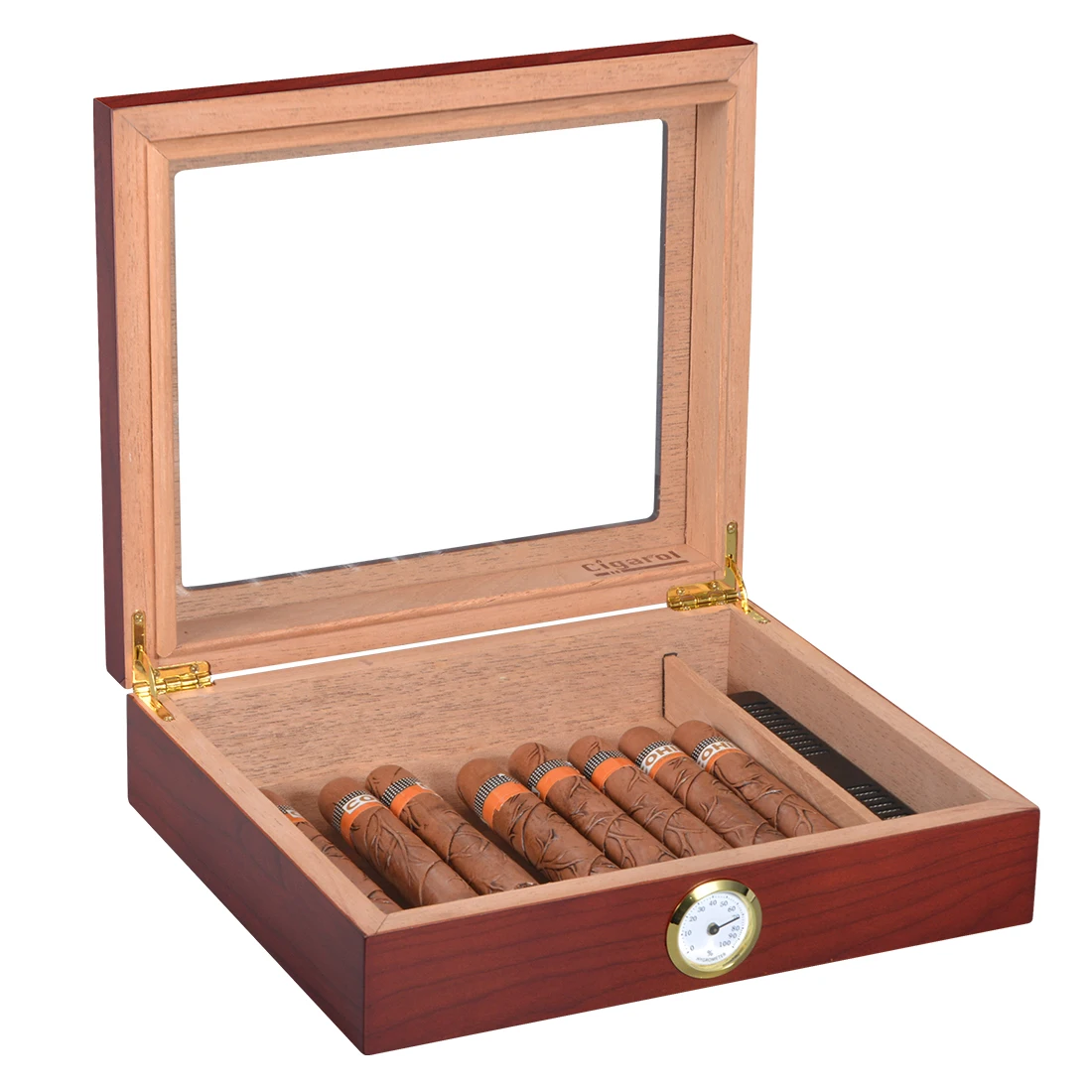 Cedar Wood Cigar Humidor Case Smoking Accessories Cigar Travel Humidor Box Transparent Skylight With Hygrometer Humidifier