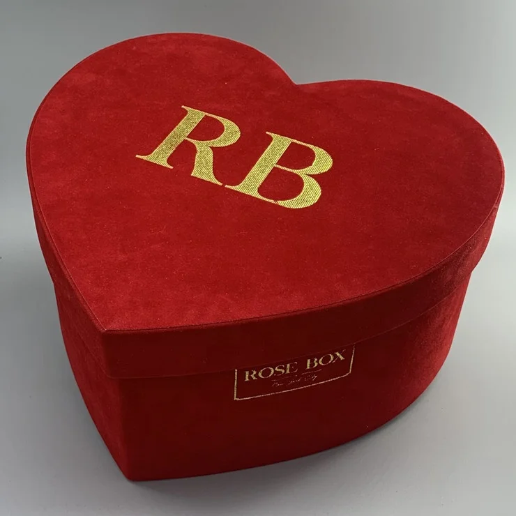 Wholesale high quality red velvet heart shaped flower box with insert foam for preserved roses
