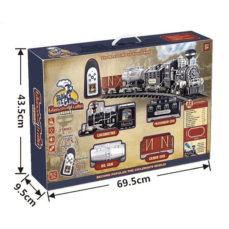 Remote Control Classical Slot Toy Track Rail Car Steam Railway Train Toy Unisex Kids Race Track ABS/PC Plastic Material Battery