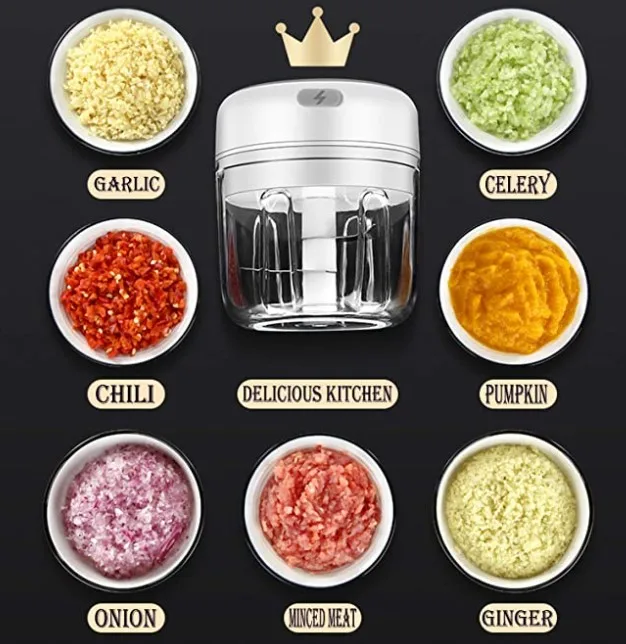 Electric Mini Garlic Chopper Garlic Masher, Garlic Press Mincer Pepper Chili Vegetable Nuts Meat Grinder Food Processor Mincer