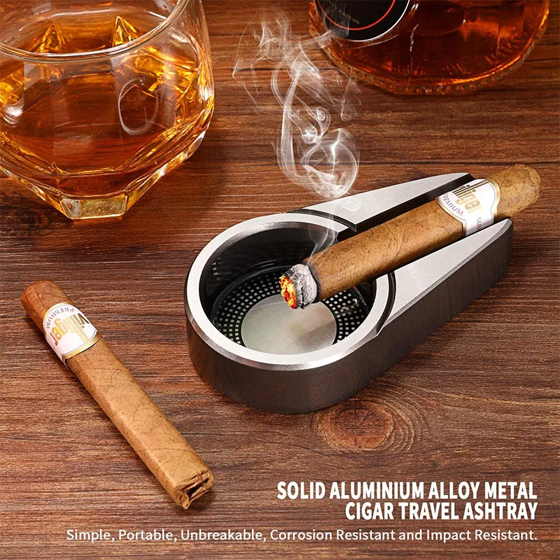 Silver Metal Cigar Ashtray Stainless Steel Unique Shape Cigar Travel Ashtray