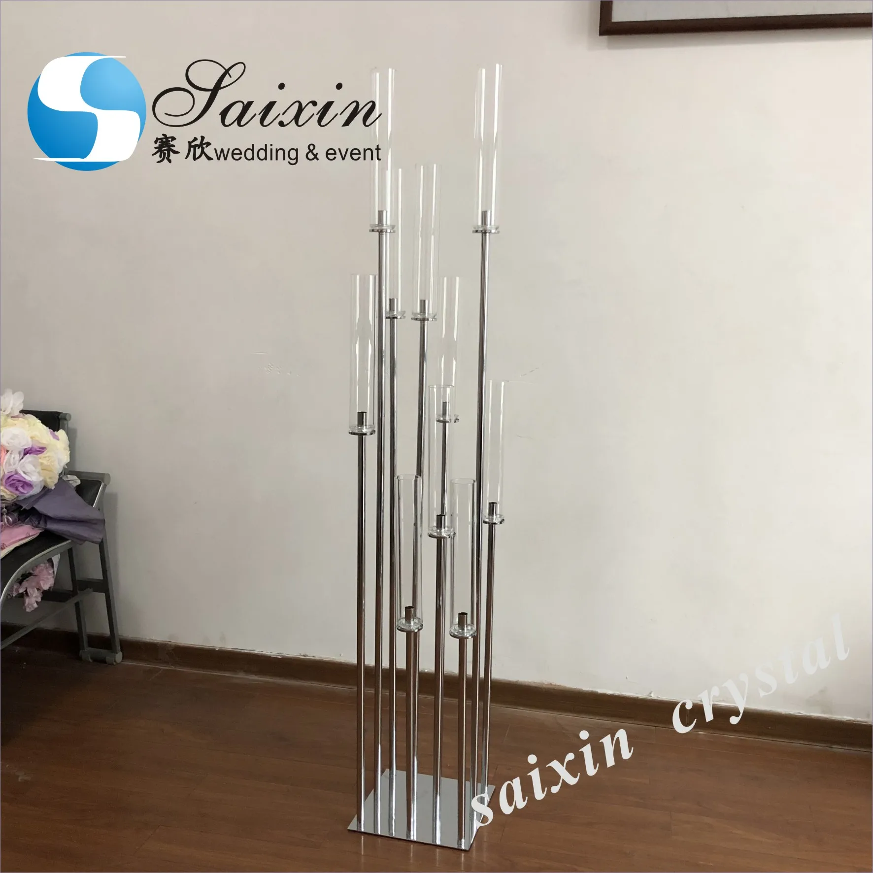 ZT-323G-M beautiful gold metal candle holder with glass tubes