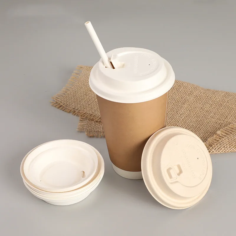 Wholesale Disposable Composable Lid For Pulp Paper Lid 80 90mm Bagasse Coffee Cup Pulp Lids Cover
