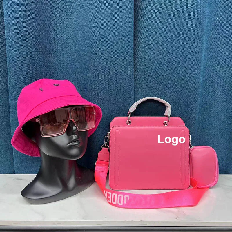 New Arrival 2024 Summer Beach Shopping Shoulder Purses And Handbags Glasses Hat Set Women Pu Leather Tote Bag With Shade Hat