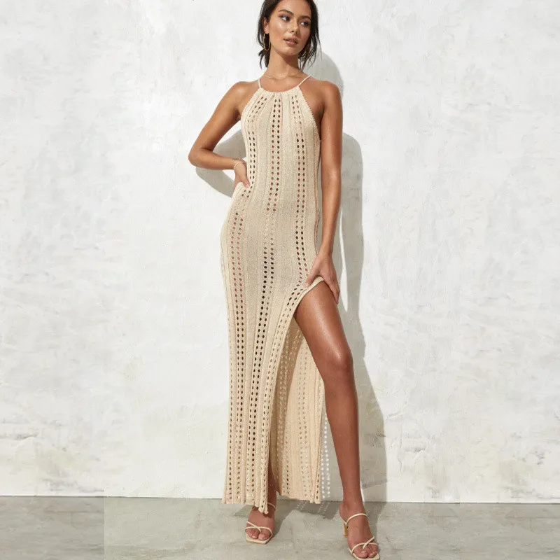 Hot Sexy Hollow Women Knitted Beachwear Bikini Cover Up Dresses Female Long Beach Dress