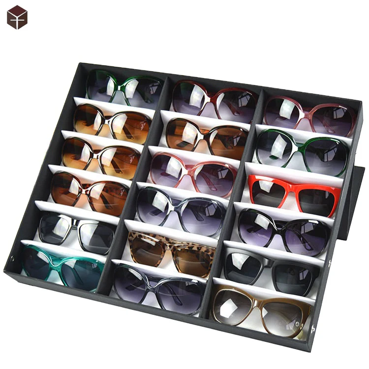 Wholesale 18 Slots Sunglasses Display Boxes Holder Eyewear Display Stand custom logo Eye Glasses Storage Box Cabinet