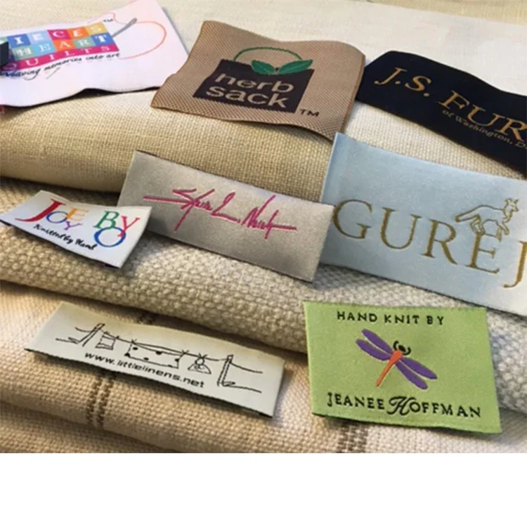 OEM Design Custom End Folding Textile Shiny Satin Woven Coats Tag Labels with Weaving Brand Logo