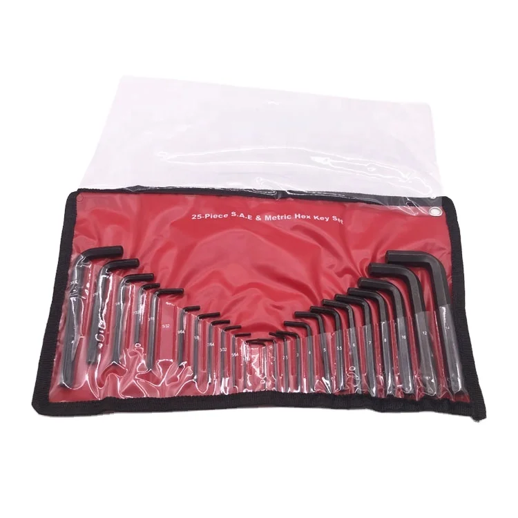 No.8S004 25-piece S.A.E & Metric Hex Key Set with Plastic Bag Package Allen Wrench Set