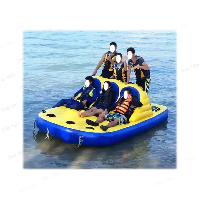 4-Person Aqua Inflatable Towable Rolling Donut Tube Ski Boat for Water Games Pool Accessories