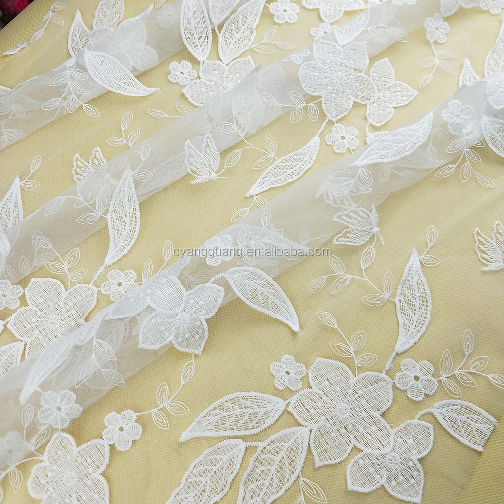 Lace Fabric with Mesh 3d Flower Lace Tulle Fabric Embroidered Eco-friendly Support