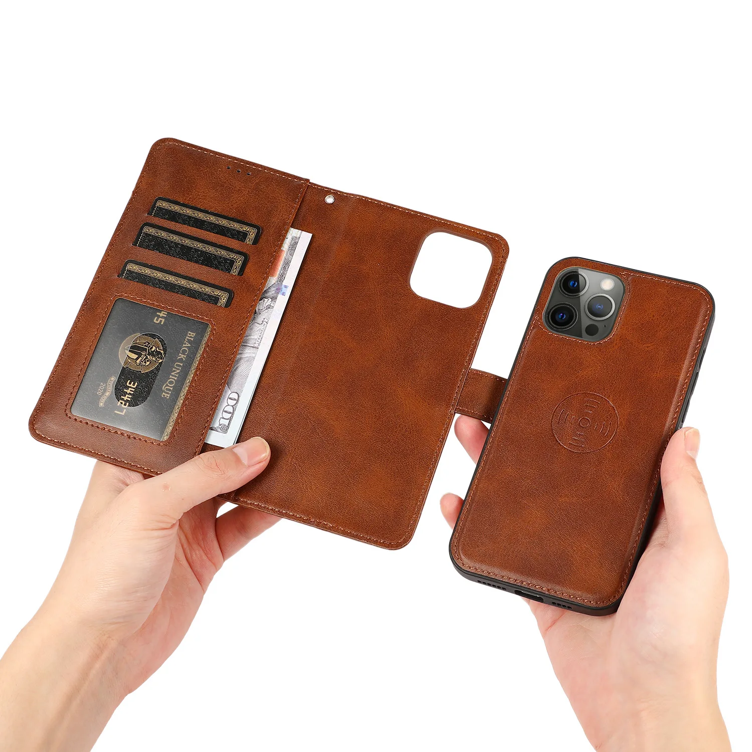 Split Shockproof Flip Wallet Magnetic Mobile Phone Cover For iPhone 16 15 14 13 12 11 Pro Max 2 in 1 Phone Case