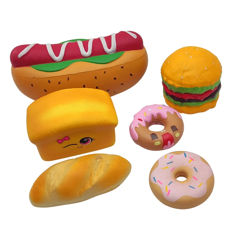 Wholesale Colorful food soft custom stress toys slow rising Squishy Donut Foam decompression PU squeeze toy cheap for kids