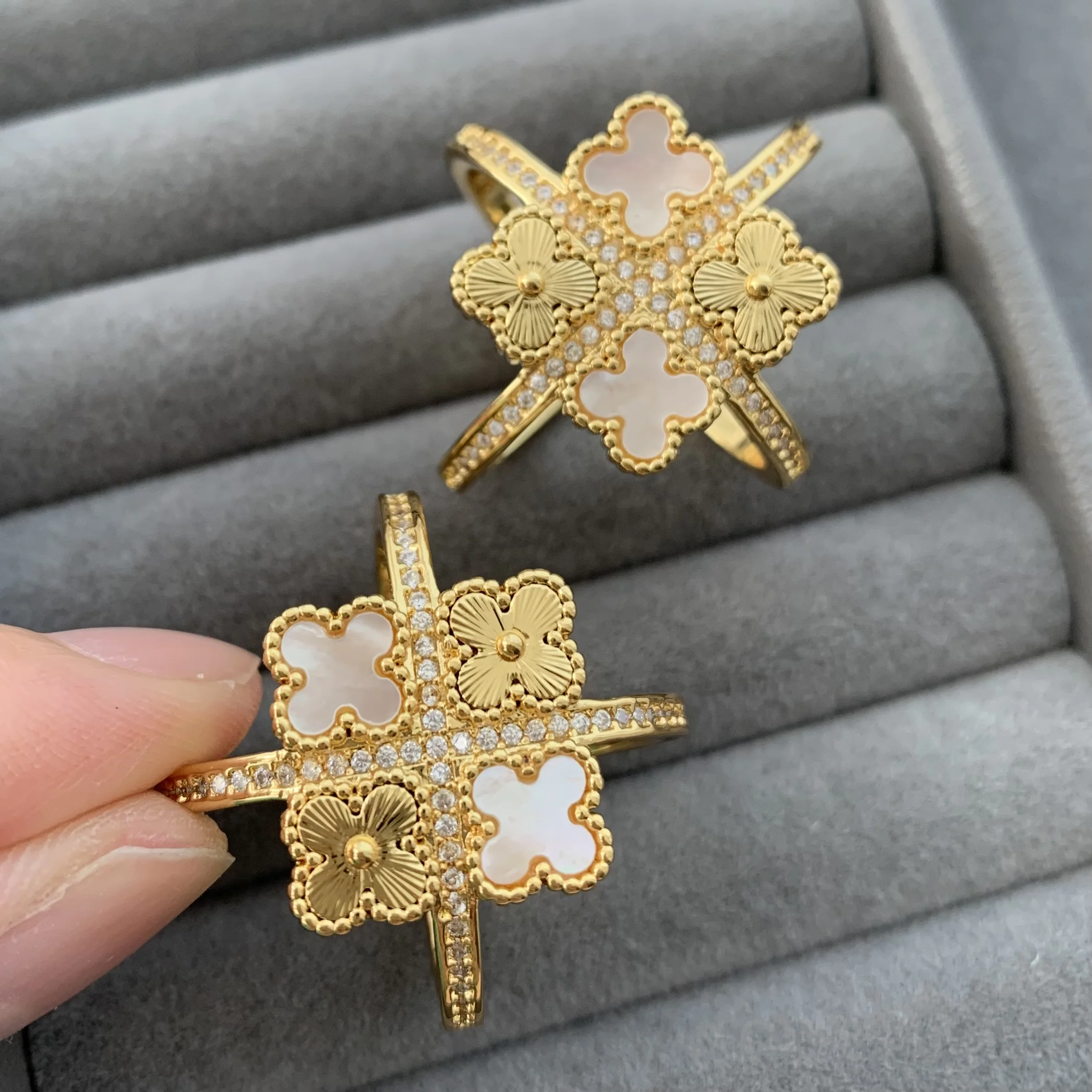 LS-L3940 горячее кольцо клевера 18k позолоченное с четырехлистным клевером