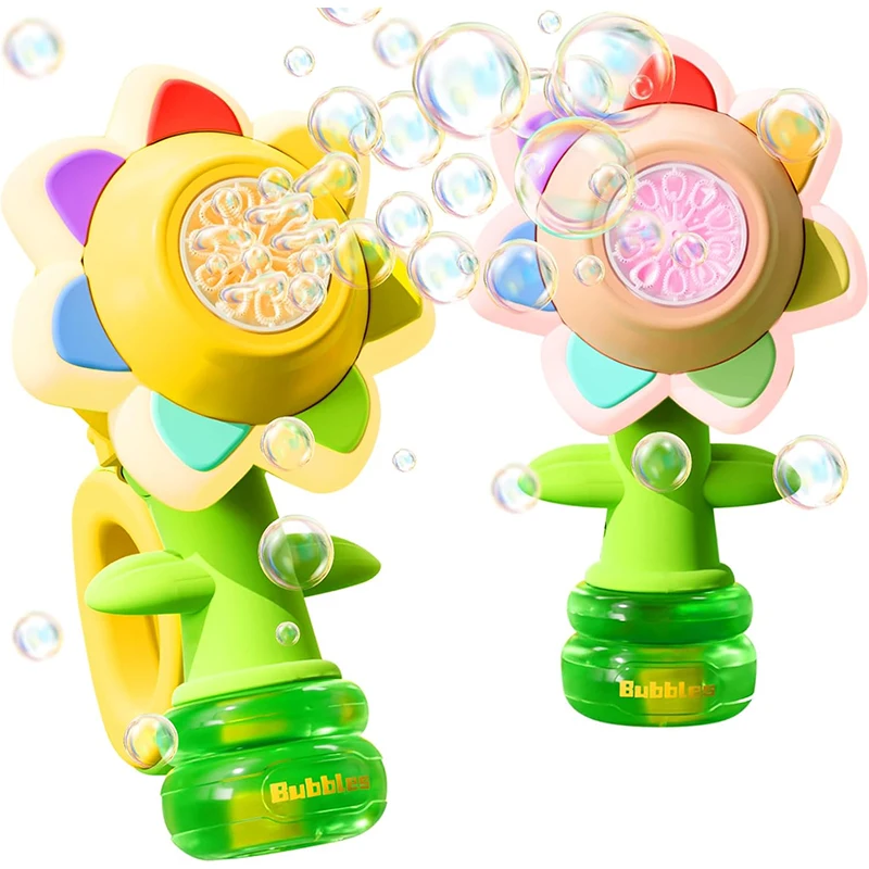 Kids outdoor toy swing dance bubble maker machine blower blaster toys W/LED Lights flower bubble guns for kids