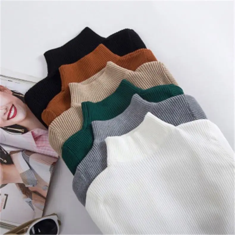 Autumn half turtleneck sweater ladies pullover long sleeve all-match slim knit bottoming shirt  427