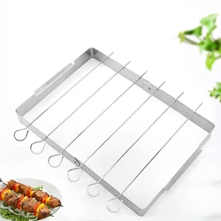 Portable Grill Shish Kabob foldable stainless steel 6 skewer BBQ skewer rack Set