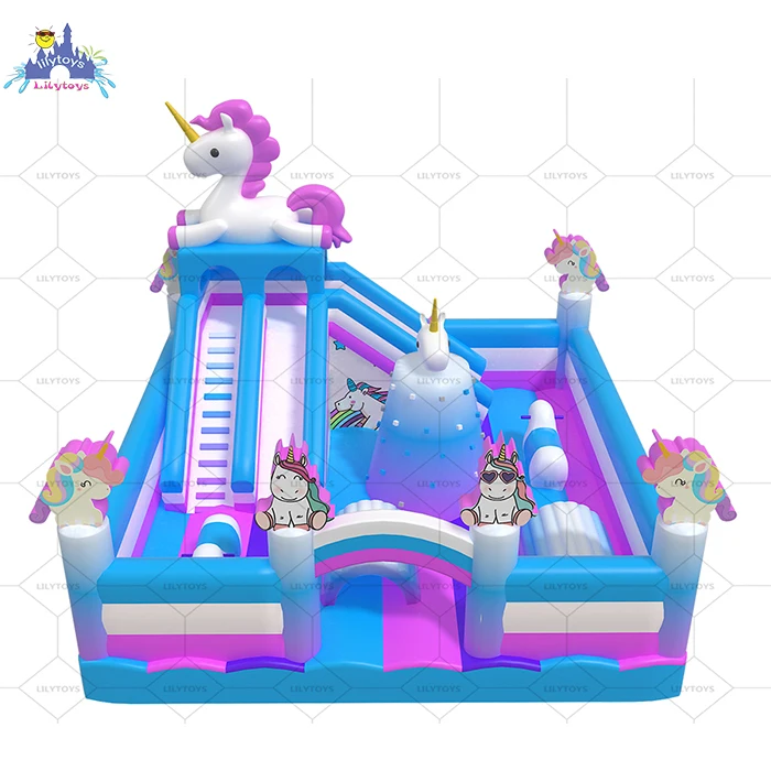 Lilytoys уличная игровая площадка для детей тема единорога красочная печать надувная функциональность развлечений