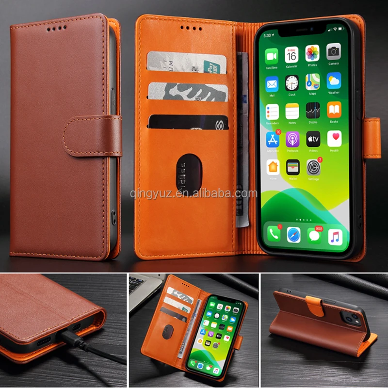 High Quality Leather Flip Wallet Mobile Phone Case For iPhone 12 Pro max PU Leather Book Flip Cover for iPhone 13 Pro max