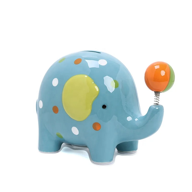
Elephant Ceramic Blue Color Coin Bank Cute Porcelain Animal Piggy Bank For holiday Kids home decor gift 