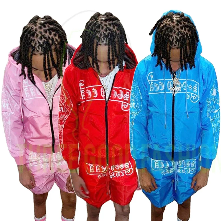 Windproof Men Short Zipper Hoodie Set Training Jogging Wear Tracksuits Custom Logo Nylon for Men Summer Adults Custom OEM ODM